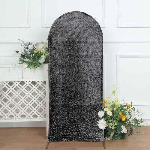 Efavormart 5ft Black Chiara Arch Backdrop Cover, Metallic Double-Sided Spandex Cover for Small Event, Photography - color: Black, size: 5 FT