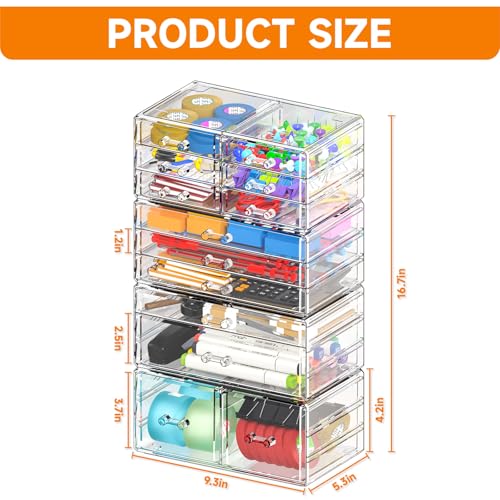Cq acrylic 4 Pack Clear Acrylic Drawer Organizer Countertop,Stackable 13 Drawers Makeup Storage, Cube Make up Organizer for dresser Hair Clip,Beauty Product Desk and Bathroom Organizers and Storage - size: Large 13 Drawers