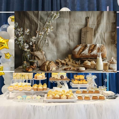 Bakery Baking Table Backdrop 12x10ft Morning Food Cake Table White Flower Photography Background Party Baby Shower Kid Birthday Photoshoot Banner Studio Photo Booth Props Banner Decorations - size: 12x10FT