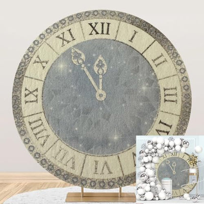5x5ft Happy New Year 2025 Round Backdrop Cover for New Year Eve Party, Family Party Celebration, Photography Background - color: Grey Blue, size: 5x5ft-Diameter