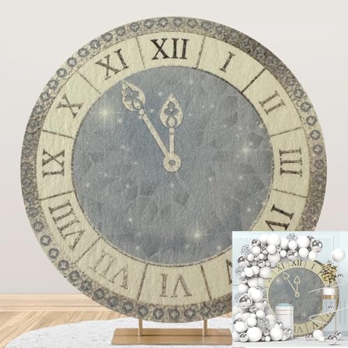 5x5ft Happy New Year 2025 Round Backdrop Cover for New Year Eve Party, Family Party Celebration, Photography Background - color: Grey Blue, size: 5x5ft-Diameter