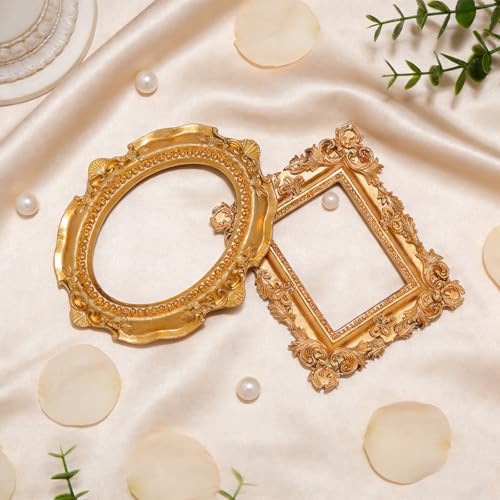 6 Pcs Mini Frames, Vintage Gold Small Picture Frames Antique Resin Photo Frame for DIY Craft Galley Wall Hanging Jewelry Display Shooting Photo Props Christmas Decor (Without Backings) - color: Brass, style: Style 1