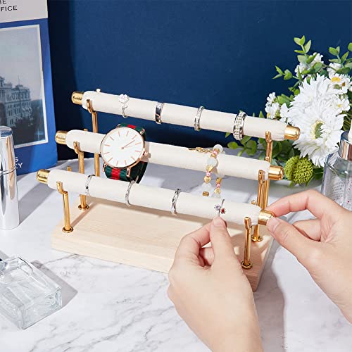 NBEADS 3-Tier Ring Display Stands, Wood Detachable Ring Organizer, Wooden Ring Holder with Golden End Jewelry Storage Organizer Tower Ring Display Jewelry Shelf (RDIS-WH0009-009-US6) - color: 3-Tier Wooden L.w.thi: 8.27x3.94x4.33"