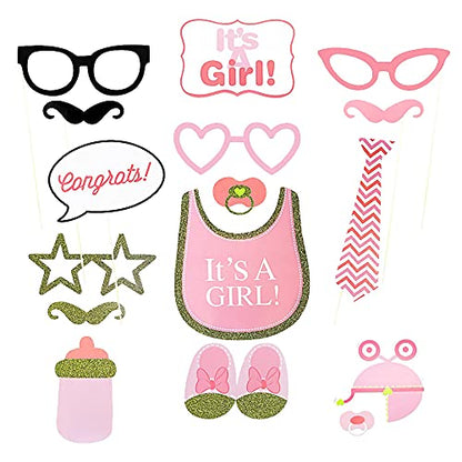 Baby Shower Birthday Party Photo Booth Props Girl Pink Lovely Party Favor Supplies, 29 Pack