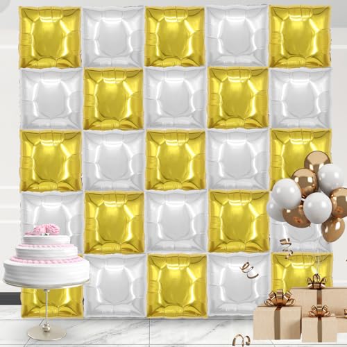 square aluminum foil Balloon Wall Backdrop, 25 pieces Gold and silver double-sided Balloon Arch Kit, suitable for theme parties, weddings, anniversaries and other celebration decorations - color: Gold.silver