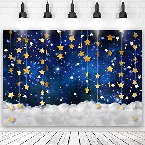 10x6ft Twinkle Little Star Backdrops Navy Blue Gold Stars with Clouds Photography Background for Baby Shower Gender Reveal Starry Night Party Decorations Banner Photo Booth Props - color: Blue-Star Clouds, size: 10x6ft