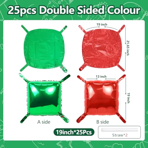 NISOCY 25PCS Christmas Balloons Red Green Square Foil Balloon Wall Backdrop Double Sided Metallic Red Balloons Arch Kit for New Years Birthday Anniversary Bridal Baby Shower Party Decorations - color: E02 - Red and Green, size: 25PCS