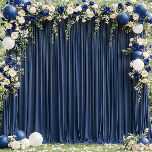 8x10FT Navy Blue Backdrop Curtains for Wedding Parties, Wrinkle Free Polyester Photography Backdrop Drapes for Graduation Baby Shower Birthday Stage Background Stand Decorations 4x10ft,2 Panels - color: Navy Blue, size: W4' x H10'(2 Panels)