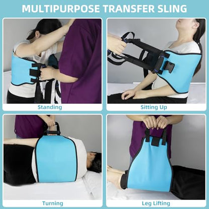 Transfer Sling, Gait Belt Transfer Belt with Padded Handles for Patient Lift Assist & Mobility Standing - Safely Move Elderly and Disabled from Bed and Wheelchair - color: Blue