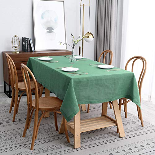 maxmill Lux Faux Linen Table Cloth with Slubby Texture Wrinkle Resistant Anti-Shrink Soft Tablecloth for Kitchen Dining Tabletop for Buffet Banquet Parties Event Dinner Rectangle 52 x 70 Inch Green - color: Lux Green, size: 70" x 52" (Rectangular)