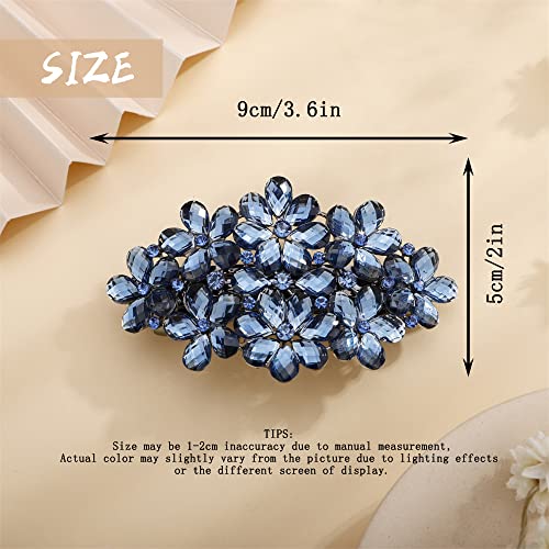 Aimimier Flower Crystal Hair Barrettes Shiny Rhinestone Hair Spring Clips Hair Pins Bridal Hairpiece Wedding Hair Accessories for Women (Blue) - color: Blue