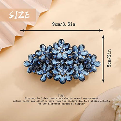 Aimimier Flower Crystal Hair Barrettes Shiny Rhinestone Hair Spring Clips Hair Pins Bridal Hairpiece Wedding Hair Accessories for Women (Blue) - color: Blue