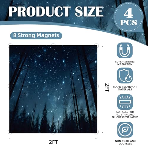ANGSYLTH 2 x 2 Feet Fluorescent Light Covers - 4 Pcs Covers for Ceiling Lights, Magnetic Light Filters for Classroom, Office, Hospitals, Home (Forests & Starry Sky) - color: Forests & Starry Sky
