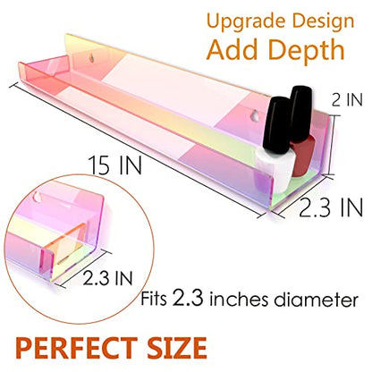 8 Pack 15 Inch Iridescent Acrylic Shelves, Clear Rainbow Kids Floating Bookshelf for Kids Room, Modern Sunglasses Essential Oil Picture Ledge Display Toy Storage Wall Shelf - color: 15in-iridescent-8 Pack