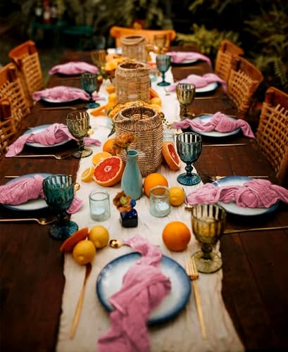 42 Pcs Dusty Rose Gauze Cheesecloth Napkins, 20 x 20 Inch Rustic Boho Dinner Napkins Wrinkled Rustic Linen Napkins for Wedding,Dinner,Family Everyday Use/Parties - color: Dusty Rose, size: 20" x 20" (Set of 42)