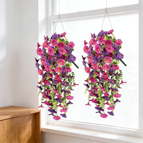 1PC Artificial Flower Vine Garland - 85CM/33.5Inch Fake Rattan Plant Wall Hanging, Home Wedding Party Decor, Decorative Wreath for Indoor Outdoor (Double Purple) - color: Double Purple