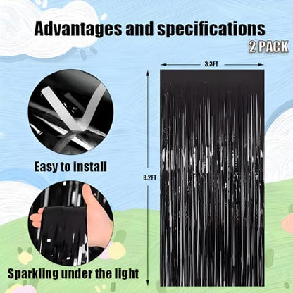 Valentines Day 2 Pack 3.3 * 8.3 ft Foil Curtain Metallic Tinsel Fringe Curtains Photo Booth Props Backdrop for Birthday Wedding Engagement Baby Shower Christmas Holiday Celebration Partyl,Black - color: Black, size: 2 Pack