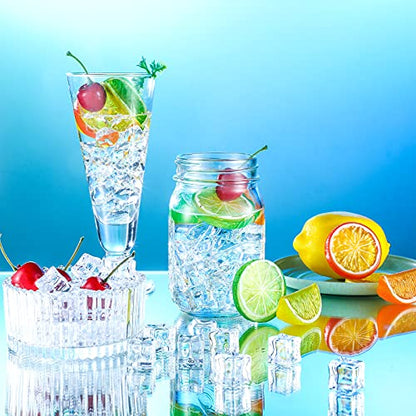 MTLEE 90pcs Artificial Plant Fruit Decor Set, Including 30 Simulation Lemon Slices, 50 Clear Acrylic Ice Cubes, 10 Artificial Cherry Fruits for Home Decor, Wedding Vase Filler, Photo Prop