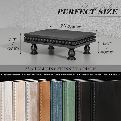 EOSAHR Pine Wood Display Riser for Room Decor – Farmhouse Pedestal Stand with Beaded Edge for Apartment Essentials, Small Plant Stand or Coffee Stand Accents – Perfect Modern Room Decor(Black) - color: Black