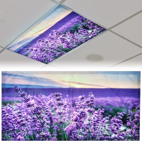 Patelai 4 x 2 Feet Fabric Fluorescent Light Cover for Ceiling Classroom Magnetic Cubicle Shade with 10 Magnets Fluorescent Light Filters for School Home Office Drop Lamp Decor(Lavender) - style: Lavender