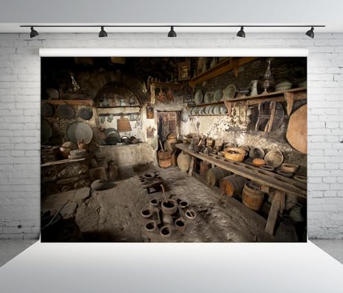 BELECO 20x10ft Fabric Rustic Old Rural Farmhouse Kitchen Backdrop Interior Pottery Kitchen Appliance Cooking Background Backdrop Countryside Theme Party Church Event Portrait Photo Studio Props - size: 20x10FT