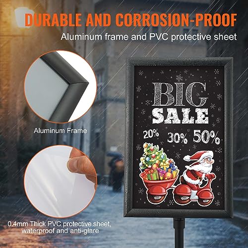 VEVOR Pedestal Sign Holder, 11 x 17 Inch Vertical and Horizontal Adjustable Poster Stand, Heavy-Duty Floor Standing Sign Holder with Round Base for Display, Advertisement, and Outdoor, Black - size: 11 X 17 Inch