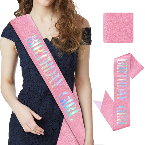 CIEHER Pink Birthday Sash - It's My Birthday - Glitter Fabric Sash for Girls - 62" L x 3.6" W - Adjustable - 1 Count (Pack of 1) - Female - Pink - HAIRBAND - color: Pink