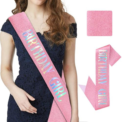 CIEHER Pink Birthday Sash - It's My Birthday - Glitter Fabric Sash for Girls - 62" L x 3.6" W - Adjustable - 1 Count (Pack of 1) - Female - Pink - HAIRBAND - color: Pink
