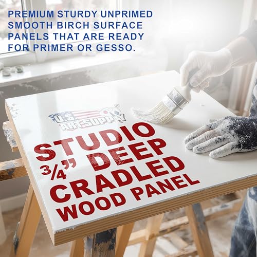 U.S. Art Supply 10" x 10" Unfinished Cradled Wood Panels for Painting, Studio 3/4" Deep (4 Pack) - Artist Depth Birch Wooden Wall Canvases - Mixed-Media Craft, Acrylic, Oil, Encaustic, Paint Pouring - size: 10" x 10", style: Square