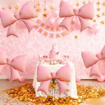 Biapian 6 Pcs Pink Bow Balloons, 38 Inch Giant Bow Foil Balloons, Elegant Pink Aluminum Balloon for Girls Women Bow Themed Birthday Bridal Baby Shower Wedding Bachelorette Princess Party Decorations - style: Pink Bow