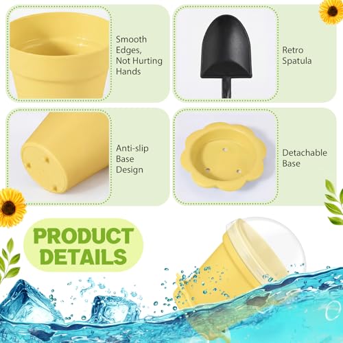 Honeydak 25 Pack Flowerpot Dessert Cup Plastic Cake Cups with Lid Shovel Spoon Mini Flower Pot Dessert Cups Ice Cream Yogurt Cupcake Holder Containers for Birthday Party Supplies DIY Baking (Yellow) - color: Yellow