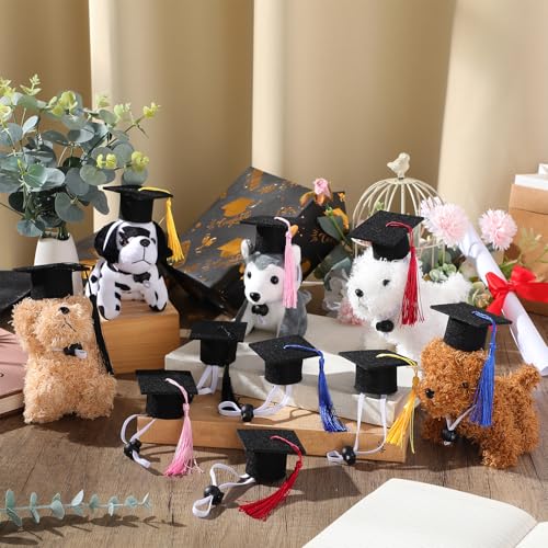 Eccliy 2 Pcs Pet Graduation Caps Mini Bachelor Hats with Tassel for Small Animal Guinea Pigs Hedgehog Bird Turtles Hamster Photo Props Graduation Holiday Festival Party Accessory(Pink) - color: Pink