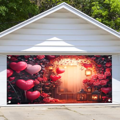 6X8ft Valentine's Day Party Banner Backdrop Red Rose Garden Wall Red Rose Love Heart Background Banner Birthday Party Banner Decors Photo Booth Props - color: Red1, size: 6X8