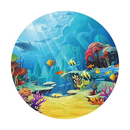 Laeacco 5.5x5.5ft Under The Sea Round Backdrop Cartoon Underwater Animals Circle Backdrop Cover Ocean Theme Happy Birthday Photo Background for Baby Shower Children Birthday Party Portrait Booth Props - size: 5.5x5.5ft-Diameter