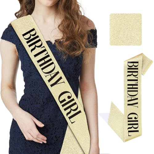 CIEHER Gold Birthday Sash - 'It's My Birthday' Sash for Women & Girls - Glitter Fabric - Perfect for Parties & Photos - color: Gold