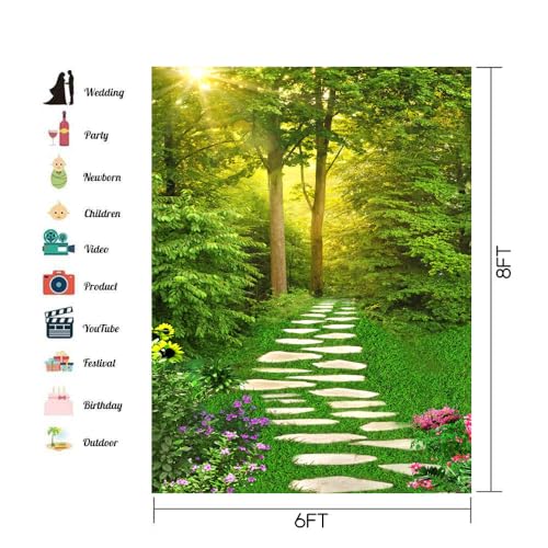 Spring Scenery Backdrop 6x8ft Forest Path Sunshine Flower Photography Background Natural Scenery Photo Shoot Props Portrait Pet Photo Photography Backdrop - size: 6x8ft