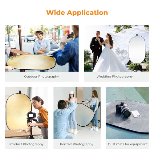 K&F CONCEPT 24" x36”(60x90cm) 5-in-1 Oval Foldable Reflector with Carrying Bag, Gold, Silver, Black, White Reflective Fabric and Translucent Soft Fabric for Studio Lighting - size: 60x90cm