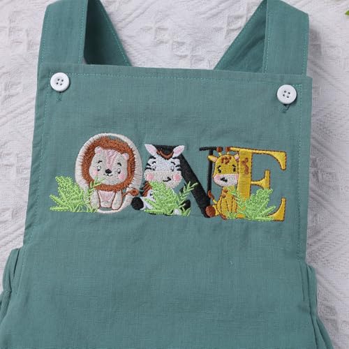 IMEKIS Baby Girls Boys Boho 1st Birthday Outfit Backless Overalls Romper for Cake Smash Photo Shoot - color: Green Animals One, size: 12-18 Months