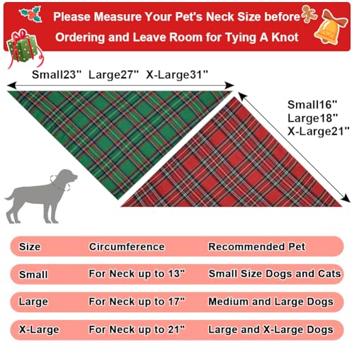 Vivifying Dog Christmas Bandana, 2 Pack Classic Plaid Triangle Pet Scarf for Small Dogs and Large Cats, Holiday Costume for Festive Photo Prop, Party Decor (Small, Green&Red) - color: Christmas, size: Small