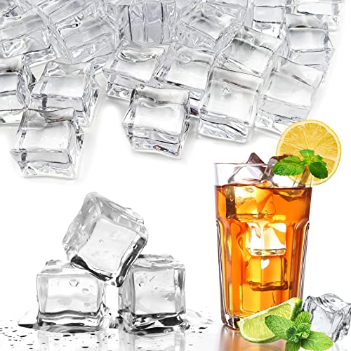 Fake Ice Cubes, 50 pcs 1" Artificial Plastic Ice Cube, 25 mm Acrylic Crystal Diamonds for Vase Fillers, Party Favor, Wedding Decoration, Photography Props, Food Display - color: 25 MM-50PCS