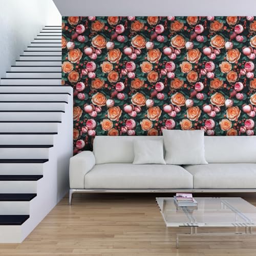 Main Street Peel and Stick Wallpaper Eco-Friendly Sheets 12 Pack, 11 X 16 Inch Fresh Roses Design, Wall Mural for Home Decor, Removable Wall Decor Wallpaper Peel and Stick for DIY Projects - style: Fresh Roses Design