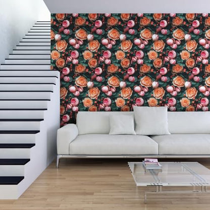 Main Street Peel and Stick Wallpaper Eco-Friendly Sheets 12 Pack, 11 X 16 Inch Fresh Roses Design, Wall Mural for Home Decor, Removable Wall Decor Wallpaper Peel and Stick for DIY Projects - style: Fresh Roses Design