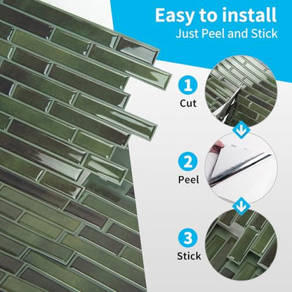 Art3d 10-Sheet Peel and Stick Backsplash Tile for Kitchen - 12”×12” Stick on Wall Tile for Kitchen Bathroom Countertop Living Room, Green - color: Green