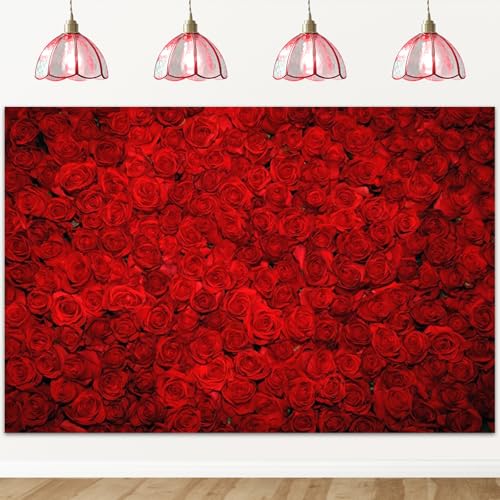Avezano Red Rose Floral Wedding Photography Backdrop Valentine's Day Party Photo Backdrops 14 February Background Photo Booth Props Pictures (7x5ft) - size: 7x5ft
