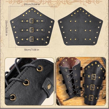 Medieval Back Sword Frog Holder Bracers Belt and Belt Pouch Viking Warrior Costume Renaissance Accessory Cosplay Props - color: Black