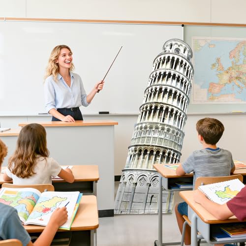 70.8" Tower of Pisa Cardboard Cutout Tower of Pisa Stand Up Cutout Life-Size Italy Photo Booth Prop Backdrop Sign Italian Landmark for Italy Theme Birthday Party Cultural Educational Display - color: Tower of Pisa