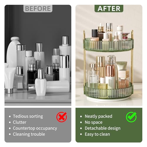 360° Rotating Makeup Organizer, Large Capacity Skincare Organizer, 2 Tier Cosmetic Skin Care Perfume Dresser Organizer, Fits Cosmetics, Perfume, Skin Care, Lipstick - color: Dark Green, size: 2 Tier