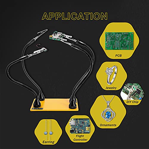 KOTTO Third Hand Soldering Tool PCB Holder Two Magnetic Based Flexible Metal Arms Helping Hands Crafts Jewelry Hobby Workshop Helping Station Non-Slip Steel Weighted Base
