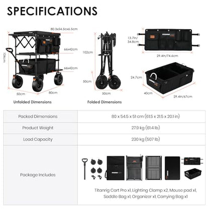 TARION Video Production Camera Cart - Foldable Photography Dolly with Inflatable Rubber Wheels and Wider Top Shelf - Heavy Duty Mobile Workstation with Storage Bins for Film Crew - Titanrig Cart Pro - style: Titanrig Cart - Pro