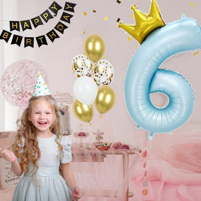 Giant Pale Blue 2 Number Crown Balloons 40 Inch Light Blue 2 Mylar Helium Large Crown Digital Balloon Baby Blue Birthday Numbers Balloons 2nd Birthday Kids Theme Party Decoration Supplies - color: Crown Pale Blue 2